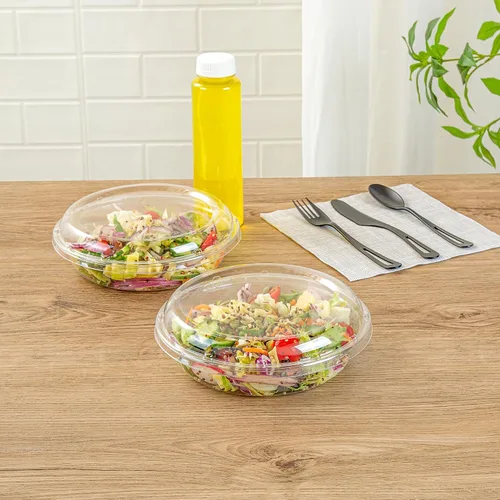 Vista 3 de Restaurantware Thermo Tek - Platos para servir de 7.5 x 2.4 pulgadas con tapas, 100 bandejas desechables para verduras, redondas para fiestas