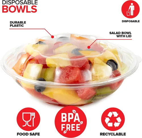 Vista 3 de Stock Your Home Cuencos de Ensalada de Plástico Transparente de 18 oz con Tapas Desechables (Paquete de 50) Mini Recipiente para Llevar con Tapa a