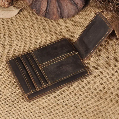Vista 5 de Le'aokuu - Funda para tarjetas de crédito con imán y clip de piel auténtica