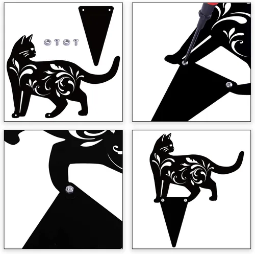 Vista 3 de URATOT Paquete de 3 estatuas de jardín de metal para gatos, silueta de gato negro, estacas decorativas para jardín al aire libre, estatuas
