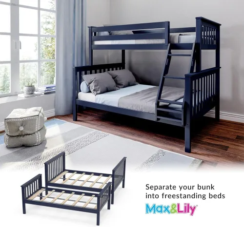 Vista 8 de Max & Lily - Litera, marco de cama individual sobre cama matrimonial para niños, color azul.