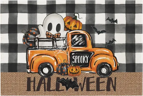 Vista 7 de Artoid Mode Buffalo - Juego de 4 manteles individuales espeluznantes de Halloween, 12 x 18 pulgadas, para decoración de fiestas, cocina, comedor