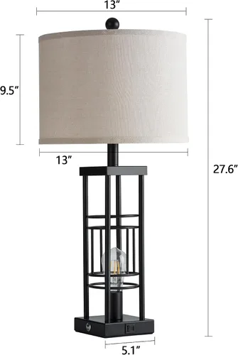Vista 7 de Reaketon Juego de 2 lámparas de mesa para sala de estar, con puertos de carga USB, regulables de 3 vías de 27.6 pulgadas, lámparas finales de granja