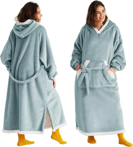 Vista 15 de Bedsure Manta Vestible con Capucha para Mujer - Manta Larga de Forro Polar Sherpa con Capucha para Adultos, Mujeres y Hombres, Cálida y Acogedora