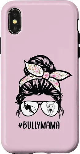 Vista 5 de iPhone 12 mini English Bull Terrier mamá desordenado moño pelo gafas Bully mama caso