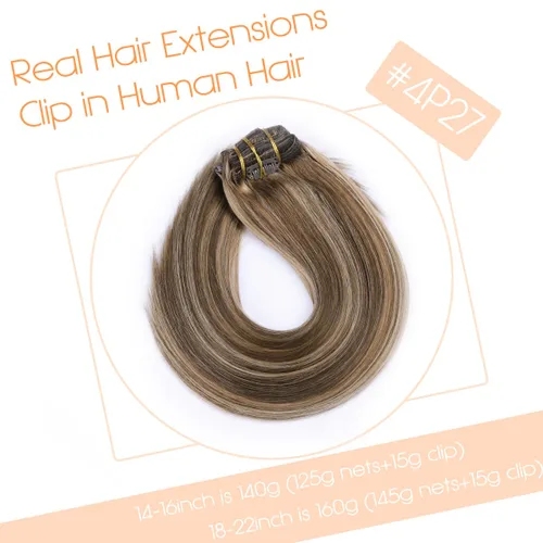 Vista 58 de VINBAO Extensiones de cabello humano con clip, balayage, color marrón ceniza a rubio caramelo, 14 pulgadas, 6 unidades, 3.53 onzas, 6