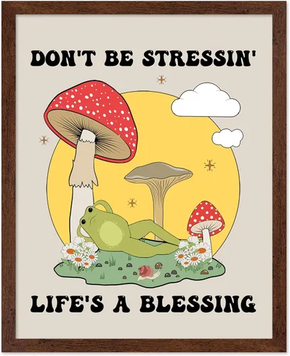 Vista 32 de Poster Master All That Is Meant To Be Poster - Retro Frog on Mushroom Print - Meditation Art - Motivational Design - Preppy Print - Trendy Decor