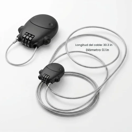 Vista 2 de QWORK Cerradura retráctil de cable combinada, paquete de 2 cables de acero ajustables de 30 pulgadas, bloqueo de contraseña de seguridad