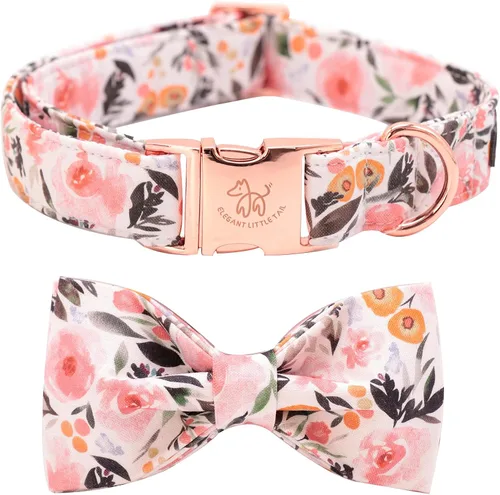 Vista 17 de Elegant little tail - Collar de otoño para mascotas con corbatín, lindo collar de Halloween con estampado de flores y calabaza para cachorros