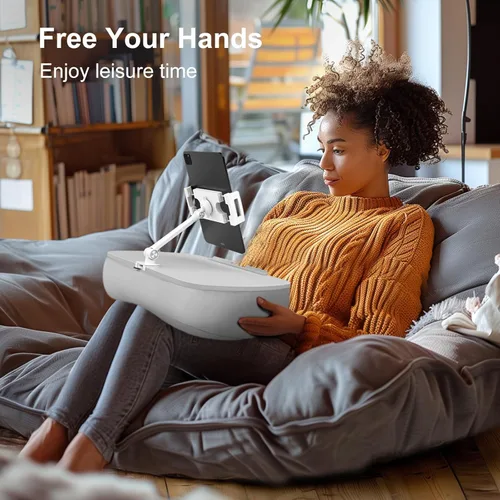 Vista 7 de ERGONOV Almohada de frijoles para regazo acogedora Kindle con soporte ajustable para brazo, soporte de tableta de 360°, se adapta a Kindle