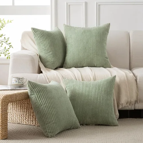 Vista 14 de Volcanics - Juego de 4 fundas de almohada de pana beige crema de 18 x 18 pulgadas Decorative Modern Double-Sided Striped Cushion Cases, Soft Boho