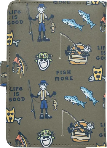 Vista 5 de Life is Good Travel Passport Cover - Anti-Theft Passport Holder Wallet with Interior Card Slots with Magnetic Snap Closure, Gone Fishing