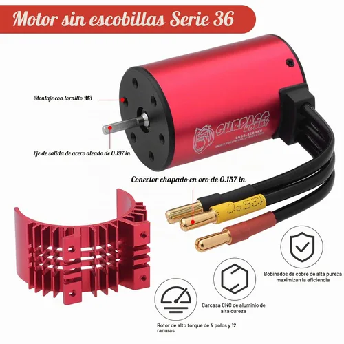 Vista 3 de Surpass Hobby 3660 4200KV Motor 60A ESC Combo para camiones RC 1/10