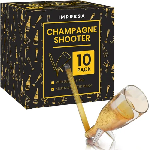 Vista 7 de IMPRESA Mini copas de champán – Juego de disparo de champán de plástico reutilizable y soportes integrados para paquete de recuerdos de fiesta