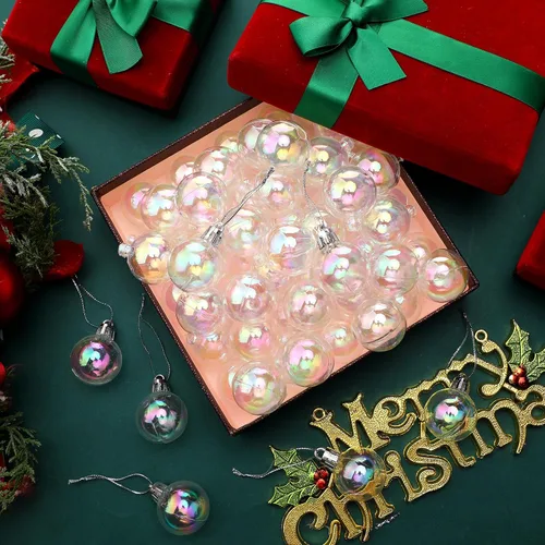 Vista 5 de BBTO 100 Piezas Adornos Navideños Iridiscentes Transparentes de Plástico Decoraciones de Bolas de Navidad Acrílicas Transparentes para Interiores