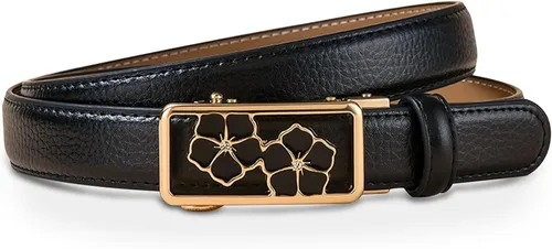 Vista 337 de Cinturón de cuero clásico con hebilla de metal para mujer con vestido de jeans