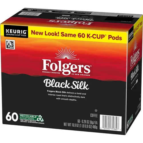 Vista 5 de Folgers Black Silk Coffee, tostado oscuro, cápsulas Keurig K-Cup, 60 unidades 6 cajas (10 unidades), café tostado oscuro, compatible con cafeteras