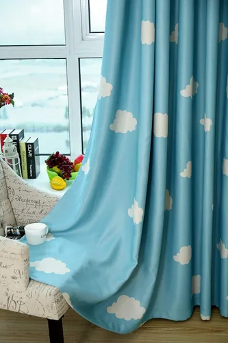 Vista 5 de GYROHOME Cortina de nube azul y blanca con ojales en la parte superior, aislamiento térmico, oscurecimiento de habitación, ahorro de ruido