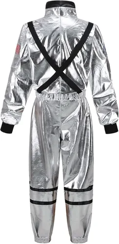 Vista 2 de GRAJTCIN Disfraz de astronauta unisex para mujer y hombre, traje espacial plateado para Halloween