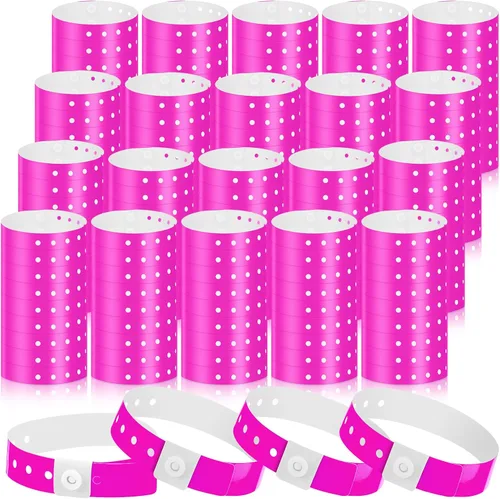 Vista 22 de 600 pulseras de plástico para eventos, vinilo, colores surtidos Adjustable Snap, Bulk Waterproof Neon Colored Arm Bands, For Admission Pools