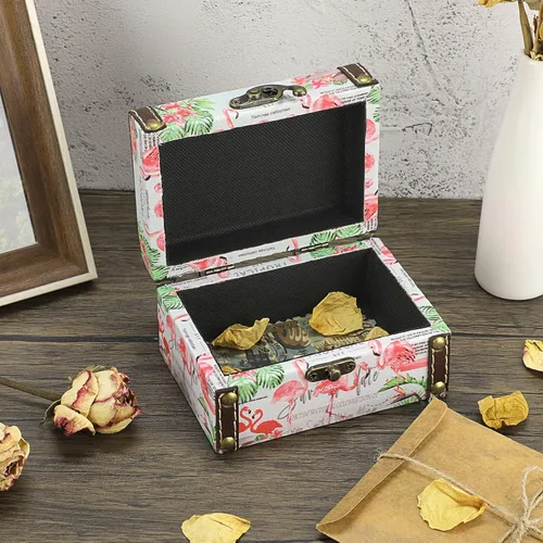 Vista 6 de Hipiwe Pequeña caja de tesoro de madera de piel sintética decorativa para joyas, cajas de recuerdo, organizador de almacenamiento para niñas, niños