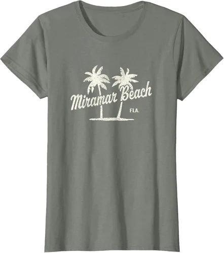 Vista 17 de Miramar Beach Florida Vintage 70s Palm Trees - Camiseta gráfica, Azul / Patchwork, S