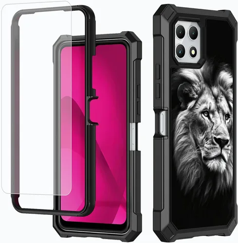 Vista 8 de Funda para T-Mobile Revvl 7 de 6.6 pulgadas con protector de pantalla, policarbonato duro de doble capa resistente y TPU suave a prueba de golpes