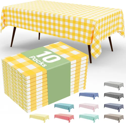 Vista 27 de Smiry Paquete de 3 Manteles Desechables de Cuadros Gingham Color Caqui - 54" x 72" Mantel de Plástico de Servicio Pesado, Cubiertas de Mesa
