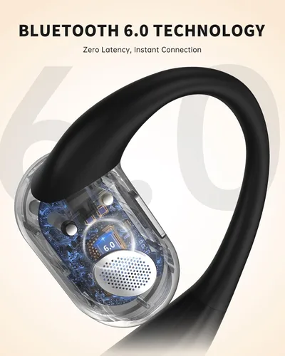 Vista 5 de Auriculares de oreja abierta, auriculares sobre la oreja con ganchos para los oídos, auriculares Bluetooth inalámbricos verdaderos con micrófono