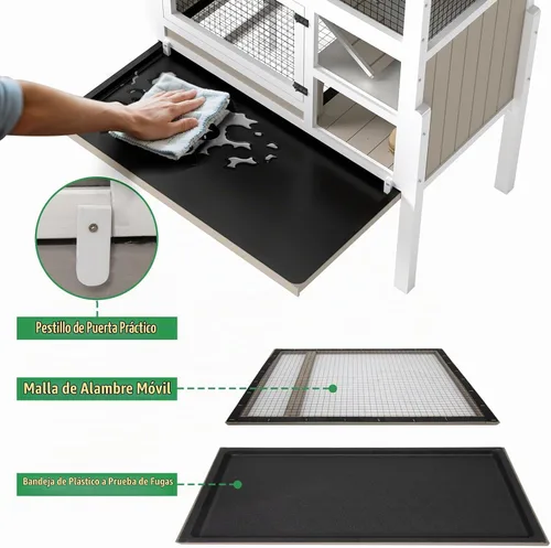 Vista 3 de Ketive Jaulas de conejillo de indias para interiores, jaula de madera para animales pequeños de 3 pisos con soporte
