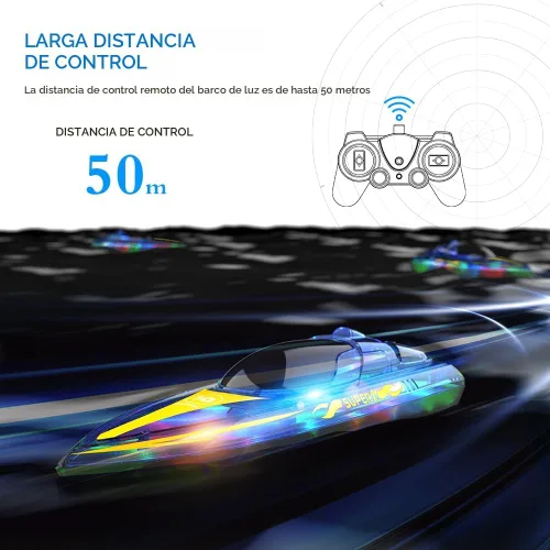 Vista 3 de Akargol Bote RC con LED - Barco de control remoto para piscinas y lagos 2.4 GHz, barcos RC con 2 baterías recargables, cuerpo completamente