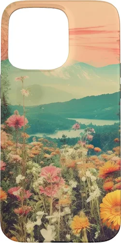 Vista 28 de iPhone 16 Boho Mountain Moon Phases Floral Aesthetic Chic Retro Sunset Case