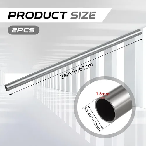 Vista 2 de Hicarer Tubería de Acero Inoxidable 304 de 1-1/2" DE, Grosor de Pared 0.06", Longitud 2 Pies, Tubo Redondo de Metal, Tubería de Acero Inoxidable