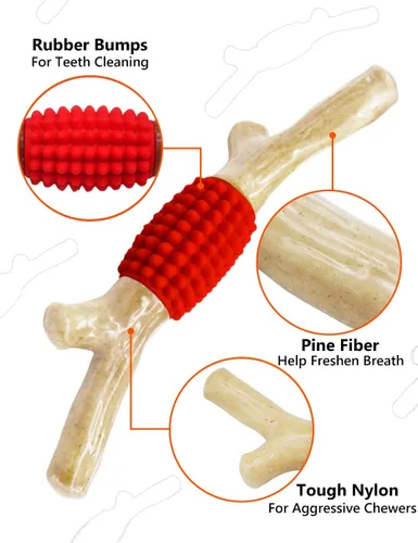 Vista 3 de SCHITEC Juguete masticable para perros para masticadores agresivos, palo de dentición de nailon grande y goma resistente con sabor a madera