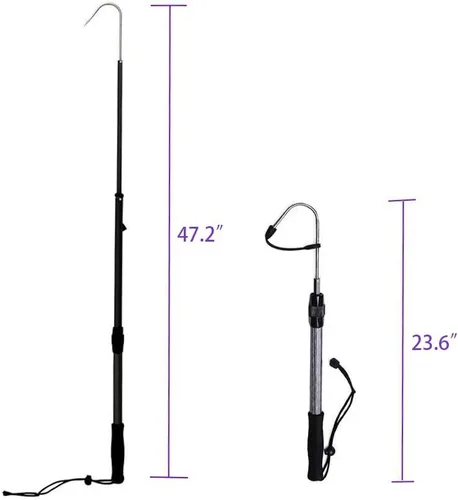 Vista 2 de SAN LIKE Garfio de pesca telescópico de aluminio/fibra de vidrio con mango de goma antideslizante Gancho de acero inoxidable con tornillo M8