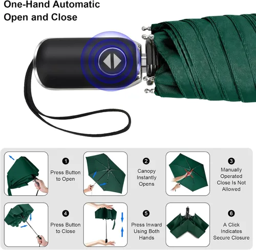 Vista 56 de LEAGERA Paraguas de viaje compacto para bolso, mango plano, impermeable para lluvia ligera