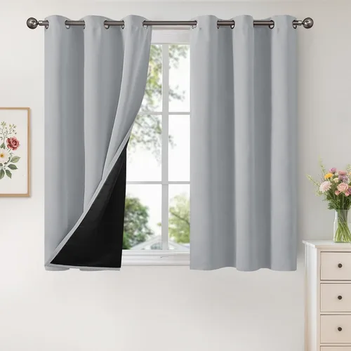 Vista 21 de YoungsTex - Cortinas 100% opacas para dormitorio, con aislamiento térmico y ojales, cortinas oscuras negras con capa pesada para ventana de sala