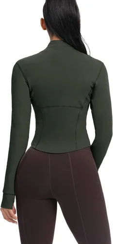 Vista 100 de AVGO Chaquetas de entrenamiento recortadas para mujer, con cremallera, ajustadas, atléticas, con agujeros para el pulgar