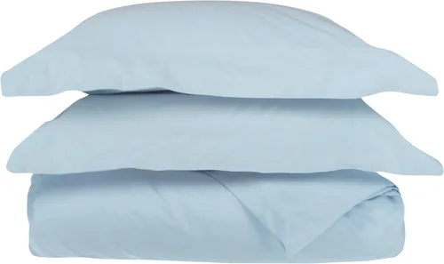 Vista 8 de Set de fundas para cobertor de 2 unidades, tamaño twin, una sola capa, sólido, de grapa larga de algodón peinado., Celeste (Baby Blue), Full/ Queen