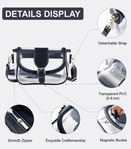 Vista 5 de Bolsa transparente para eventos de estadio, bolso cruzado Negro