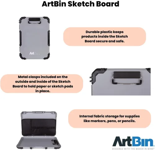 Vista 5 de ArtBin 6838AG - Tablero de dibujo, superficie de dibujo portátil con almacenamiento interno de arte y manualidades, color gris