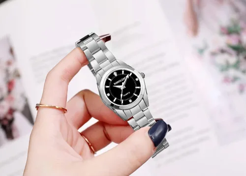 Vista 4 de Reloj de cuarzo clásico casual para mujer, de acero inoxidable, impermeable, luminoso, para mujer