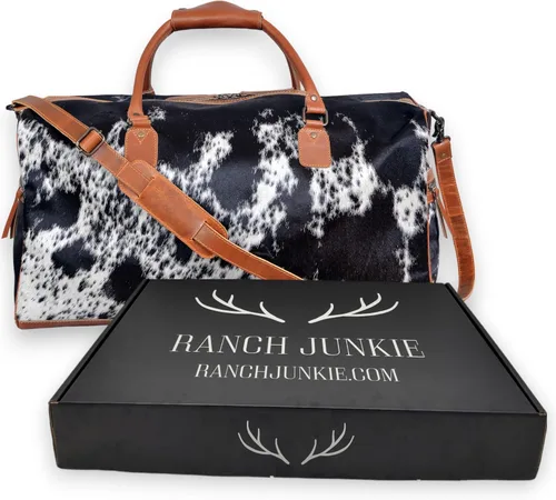 Vista 18 de Ranch Junkie Highlands Large Genuine Cowhide Weekender Cowhide Duffel