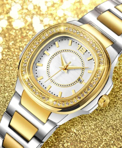 Vista 5 de Relojes de mujer Moda Cuadrado Dial Acero Inoxidable Impermeable Fecha Diamante Damas Vestido Relojes de Pulsera