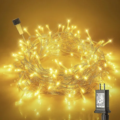 Vista 9 de Hopolon - Luces de Navidad para interiores y exteriores, luces de 100 LED rojas y verdes, 33 pies de luces de hadas centelleantes impermeables