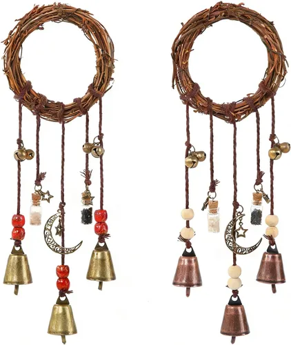 Vista 10 de Campanas de bruja para pomo de puerta para protección Campanas colgantes de viento Campanas decorativas hechas a mano para decoración bohemia