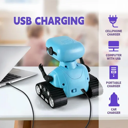 Vista 5 de Playsheek Robot Toy - Robot recargable Emo RC con demostración automática para niños, mayores de 3 años - Azul