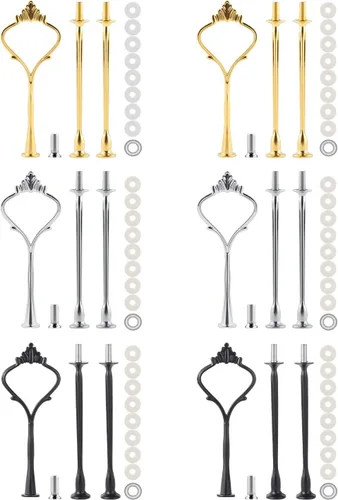 Vista 11 de Juego de 6 bandejas escalonadas para soporte de pastel, corona, soporte de 3 niveles para tartas, accesorios para bodas y fiestas, resina para Negro