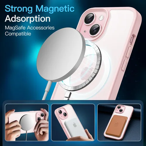 Vista 6 de JETech Funda magnética 3 en 1 para iPhone 15 de 6.1 pulgadas con 2 protectores de pantalla de vidrio templado, compatible con MagSafe, funda