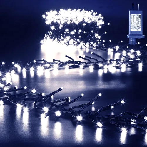 Vista 13 de Quntis Luces de árbol de Navidad en racimo, 1000 LED, impermeables, para exteriores, 33 pies, luces de racimo de petardo de Navidad parpadeantes, 8